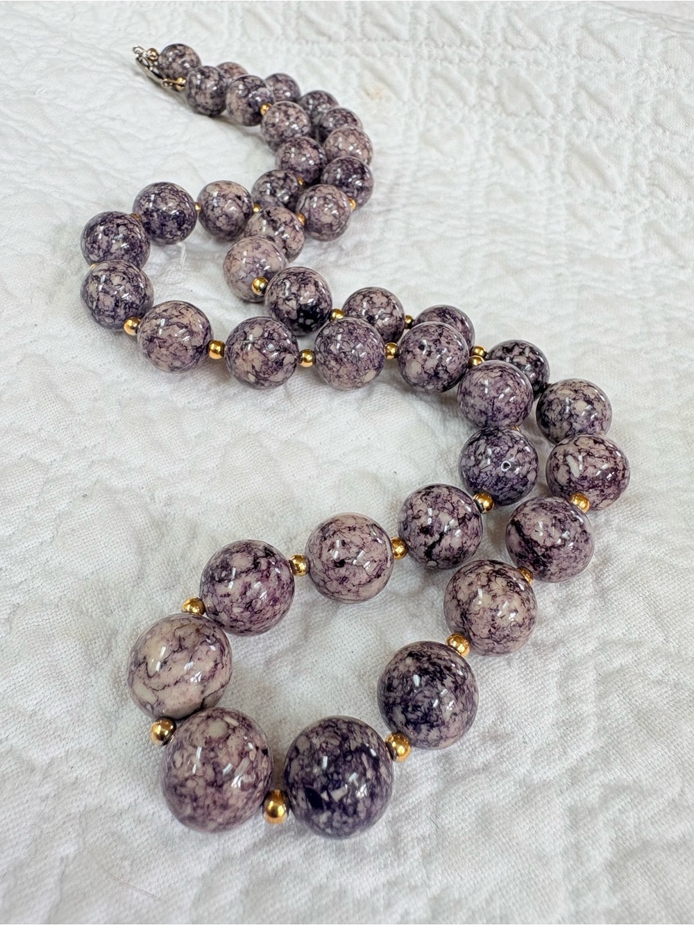 Vintage Charoite Necklace 💜 12mm 18” Estate Muted Purple Hues Gold Bead Spacers